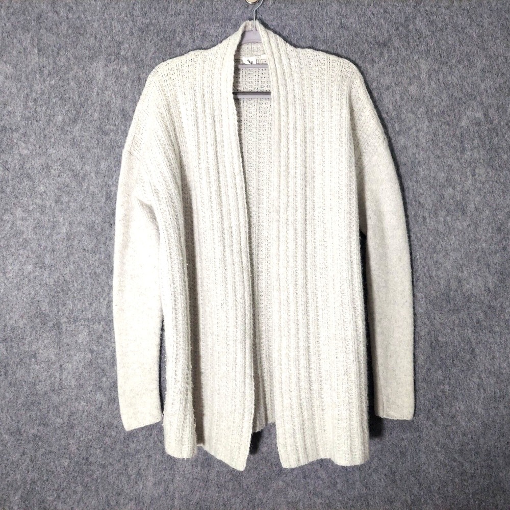 Gap Women Cardigan S Wool Alpaca‎ Blend Open Front Long Sleeve Cable Knit Gray